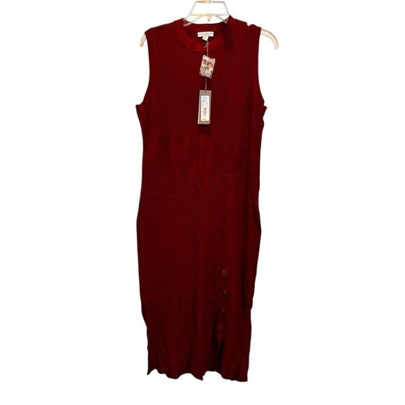 NY&C Women's XL maroon Ribbed Knit Sleeveless Midi Dress Casual NWT - Picture 1 of 13